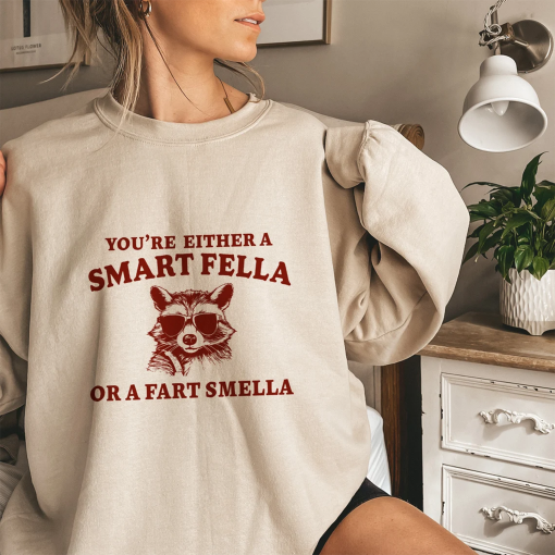 Are You A Smart Fella Or Fart Smella? Retro Cartoon Sweatshirt, Weird SweatShirt, Meme SweatShirt, Trash Panda SweatShirt, Unisex