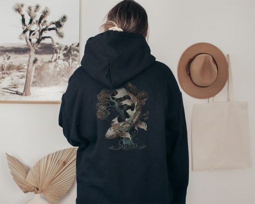 Vintage Koi Fish Hoodie japanese bonsai Shirt distressed Hoodie nature Hoodie tree Hoodie japanese art shirt streetwear Hoodie