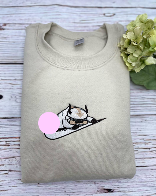 Yip Yip Appa Embroidered sweatshirt, Appa Avatar Embroidered sweatshirt, Bison custom sweatshirt, Anime Sweatshirt, Anime Gift, Gift For Her