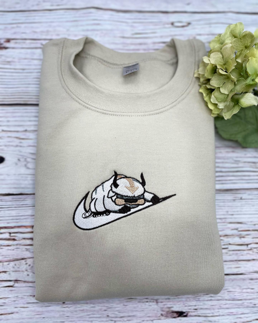 Yip Yip Appa Embroidered sweatshirt, Appa Avatar Embroidered sweatshirt, Bison custom sweatshirt, Anime Sweatshirt, Anime Gift, Gift For Her