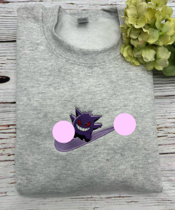 Gengar Embroidered Hoodie, Anime Pokemon Gengar embroidered…