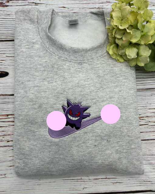 Gengar Embroidered Hoodie, Anime Pokemon Gengar embroidered sweatshirt; Pokemon embroidery, Anime Fan Gift