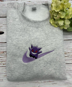 Gengar Embroidered Hoodie, Anime Pokemon Gengar embroidered…