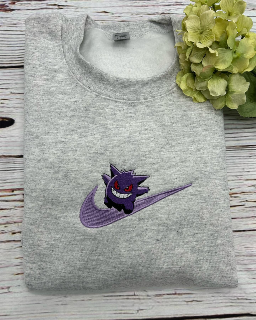 Gengar Embroidered Hoodie, Anime Pokemon Gengar embroidered sweatshirt; Pokemon embroidery, Anime Fan Gift