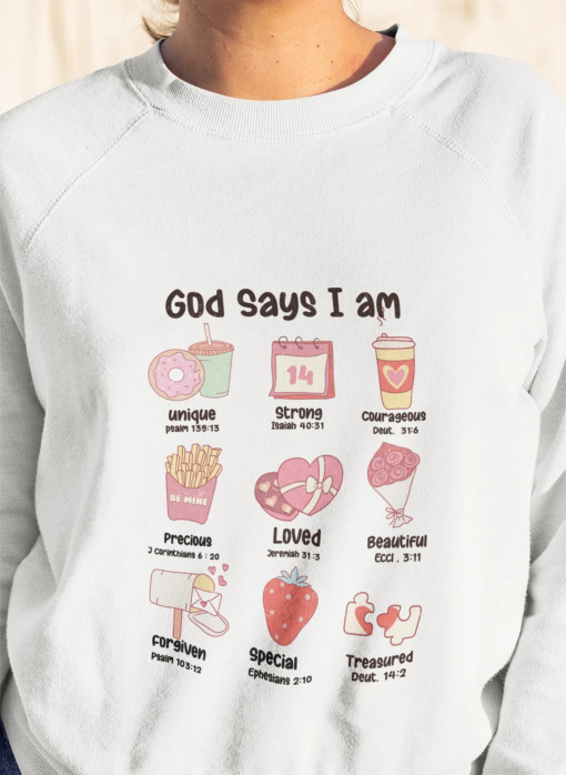 God Says I am Bible Verse Sweatshirt, Valentines Day Gift for her and him, Inspiration Bible Sweater, Christian Shirt, Retro Christian Shirt