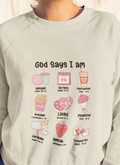 God Says I am Bible Verse Sweatshirt, Valentines Day Gift for her and him, Inspiration Bible Sweater, Christian Shirt, Retro Christian Shirt