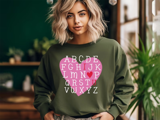 Valentine Alphabet I Love You Sweatshirt, Funny Valentine’s Day Hoodie, Teacher Valentine Sweatshirt, Valentine’s Day Sweater, Love Alphabet