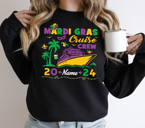 Custom Mardi Gras Cruise Crew 2024 Shirt, Matching Family Mardi Gras Cruise Party Sweatshirt, Mardi Gras Mask Carnival Shirts, Fat Tuesday