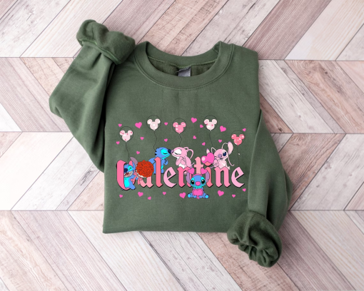 Stitch Valentine Shirt, Stitch and Friend Sweatshirt, Cartoon T-Shirt, Blue Alien, Stitch Cute Tee, Happy Valentine Day Sweatshirt