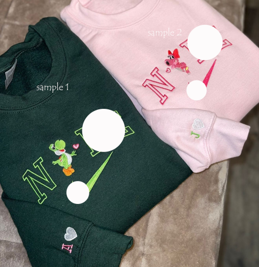 Birdo And Yoshi Embroidered Sweatshirt, Cute Embroidered Crewneck, Embroidery Fall Hoodie, Cute T-shirt