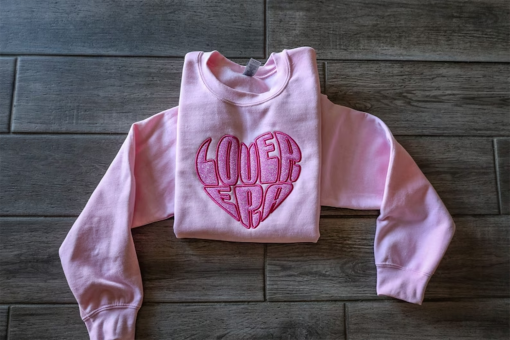 Custom Glitter Heart Text Valentine’s Day Embroidered Sweatshirt | Valentine’s Day Applique Embroidery Sweater | Valentine’s Day Gift