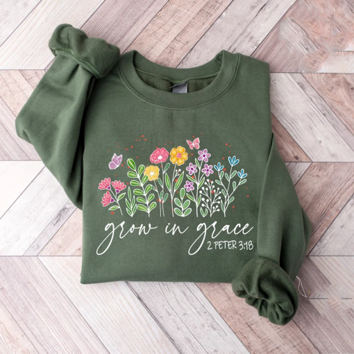 Grow In Grace Sweatshirt, Faith Sweatshirt, Christian Sweatshirt, Bible Verse Shirt, Religious Sweater, Blessed Sweatshirt, Christian Gift