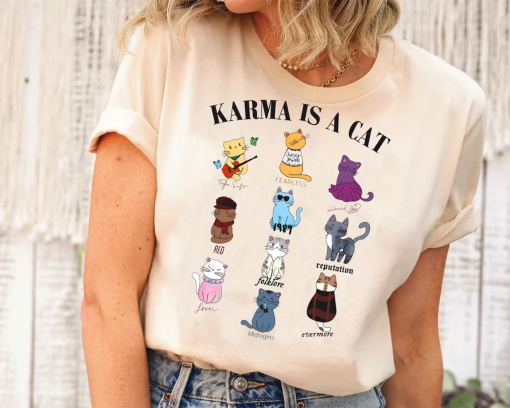 Karma Is A Cat Shirt | Taylor Eras Cat Lover T-shirt | Swiftie Cat Tee Midnights Cat T-shirt| Merch Outfit | Eras Shirt