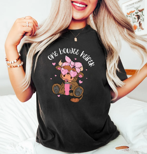 One Boujee Heifer Shirt, One Boujee Heifer Valentine Shirt, Valentine Day Shirt, Valentine Day Gifts, Valentine Cow, Cute Highland Shirt