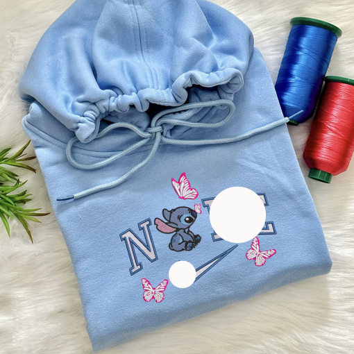 Stitch x Angel Custom Embroidered Sweatshirt, Couple Embroidered Sweatshirt, Anniversary Embroidered Sweatshirt Hoodie, Valentine’s Gift