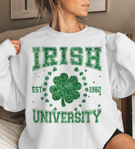 Irish University Png, St Patty’s Faux embroidery, Green Day png, St Patricks Day Green Glitter Png, Shamrock png, Retro st patricks day