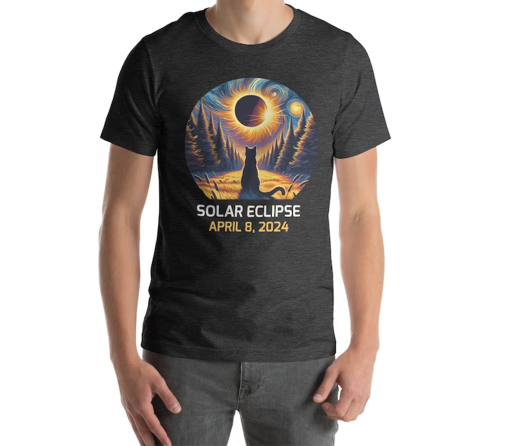 Total Solar Eclipse 2024 Shirt, April 8 Black Cat Tee, Eclipse Viewing Souvenir, Spring Totality Commemorative Gift, American Totality