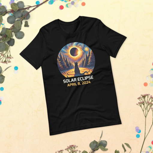 Total Solar Eclipse 2024 Shirt, April 8 Black Cat Tee, Eclipse Viewing Souvenir, Spring Totality Commemorative Gift, American Totality