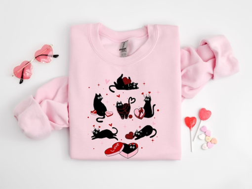 Black Cat Valentine’s Day shirt,Valentines Cat Shirt, Cat Lover Shirt, Cute Valentine Cats Cat Hearts Shirt, Valentines Day Shirts