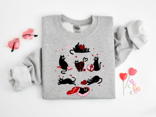 Black Cat Valentine’s Day shirt,Valentines Cat Shirt, Cat Lover Shirt, Cute Valentine Cats Cat Hearts Shirt, Valentines Day Shirts