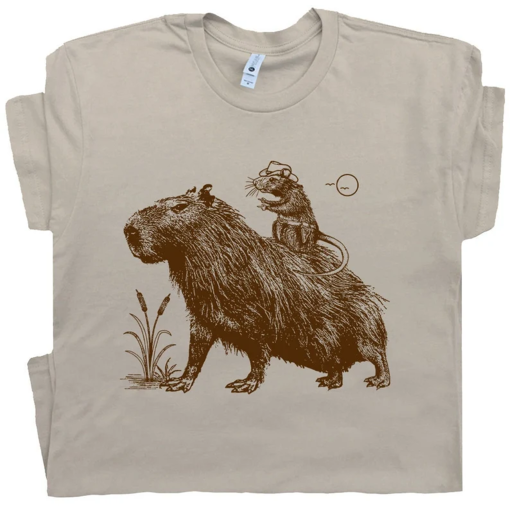 Capybara Shirt Rodent Shirts Funny Capybara Shirts for Women Men Kids Cute Mouse T Shirt Cowboy Rat Shirts Vintage Western Theme Graphic Tee