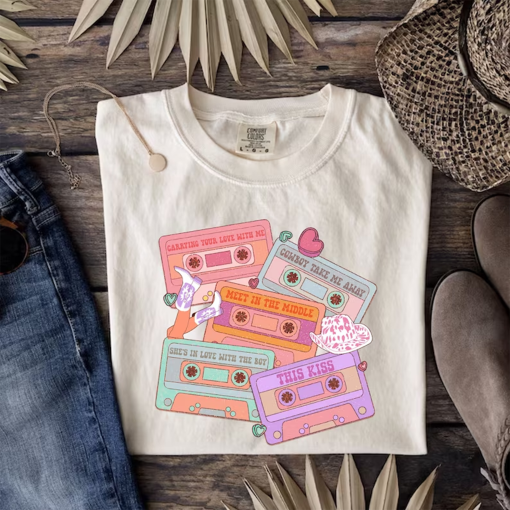 Comfort Colors® Valentines Cassettes T-Shirt, Valentines Day T-Shirt, Western 90s Country Music, Cassettes Valentines Cowgirl Shirt