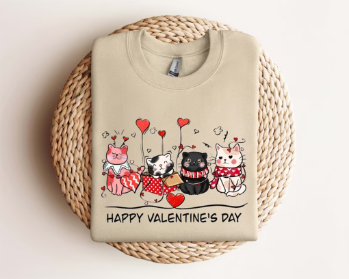 Cute Cat Valentine Sweatshirt, Cat Lover Valentine Sweater, Valentines Day Gift for Her, Funny Valentine Day Shirt, Valentine’s Day Gift