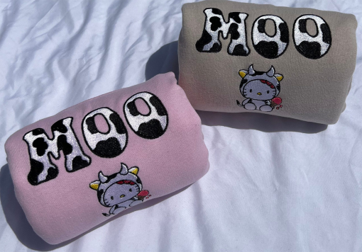 Hello Kitty Cow Moo Cute Embroidery Crewneck Sweatshirt