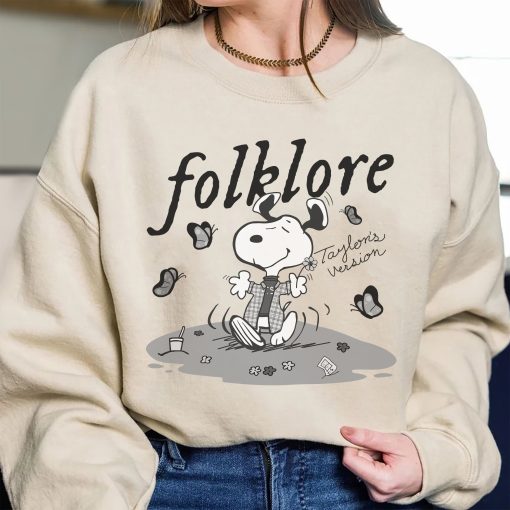 The Folklore Sn0py  Eras Tour Sweatshirt, Swiftie Fan Shirt, Lover Midnights Folklore Shirt, Cute Cartoon Dog Eras Tour Albums Sweatshirt