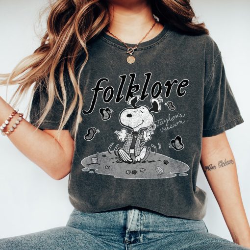 The Folklore Sn0py  Eras Tour Sweatshirt, Swiftie Fan Shirt, Lover Midnights Folklore Shirt, Cute Cartoon Dog Eras Tour Albums Sweatshirt