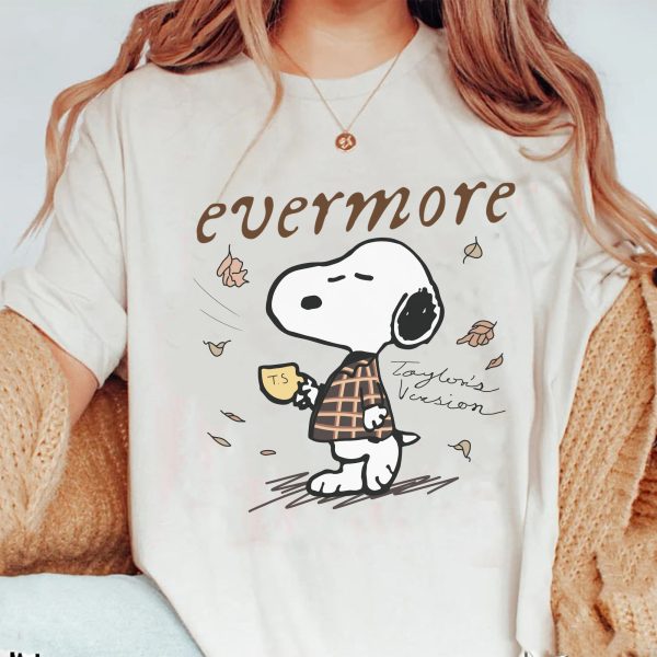 The Evermore Sn0py  Eras Tour Sweatshirt, Swiftie Fan Shirt, Lover Midnights Folklore Shirt, Cute Cartoon Dog Eras Tour Albums Sweatshirt