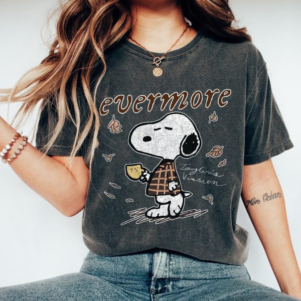 The Evermore Sn0py  Eras Tour Sweatshirt, Swiftie Fan Shirt, Lover Midnights Folklore Shirt, Cute Cartoon Dog Eras Tour Albums Sweatshirt