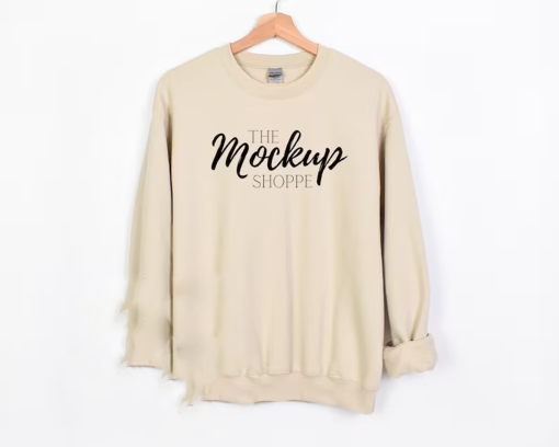 Gildan 18000 mockup Sand, hanging Gildan mockup, 18000 Gildan heavy cotton mockup, simple sweater lifestyle mockup, 18000 sweatshirt mockup