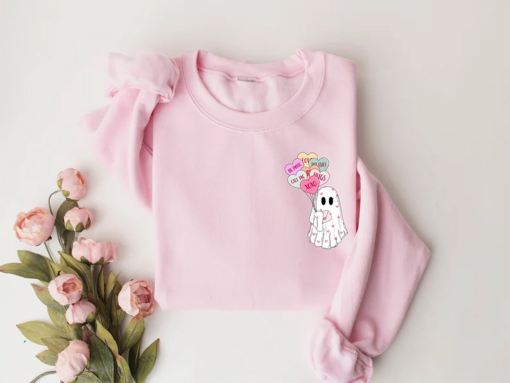 Valentine’s Day Ghost Sweatshirt, Ghosts With Hearts Valentine Gift, Spooky Valentine Sweat, Be My Boo Valentines Tee, Happy Valentines Day