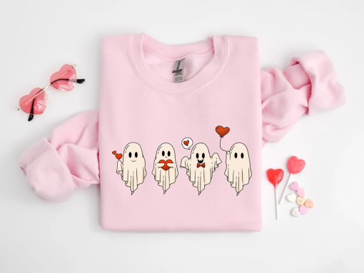 Valentine’s Day Ghost Sweatshirt, Ghosts With Hearts Valentine Gift, Spooky Valentine Sweat, Be My Boo Valentines Tee, Happy Valentines Day