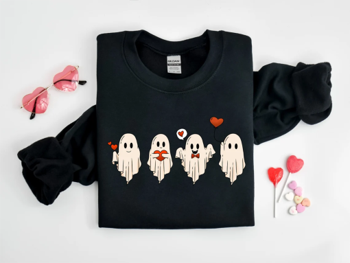 Valentine’s Day Ghost Sweatshirt, Ghosts With Hearts Valentine Gift, Spooky Valentine Sweat, Be My Boo Valentines Tee, Happy Valentines Day