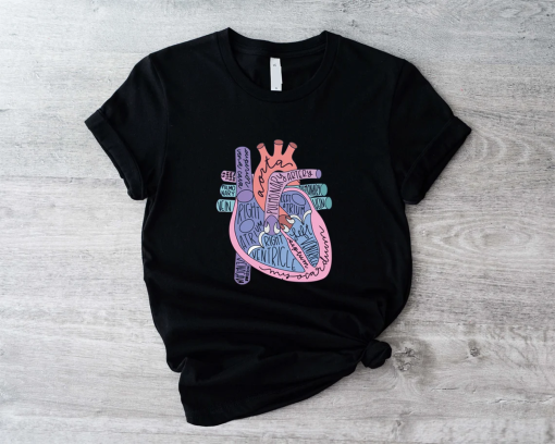 Heart Anatomy T-Shirts, Nursing School Shirt, Cardiologist Anatomical Heart Gift, Medical School Student Shirts, Cardiac Nursing Gift