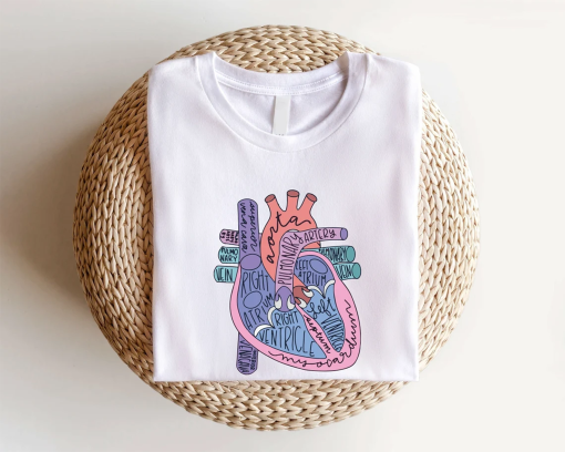 Heart Anatomy T-Shirts, Nursing School Shirt, Cardiologist Anatomical Heart Gift, Medical School Student Shirts, Cardiac Nursing Gift