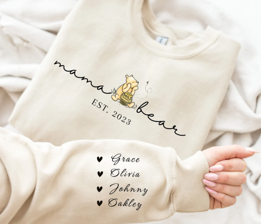 Custom Mama Sweatshirt Kid Name on Sleeve Personalized Mama Sweatshirt Gift Mama Crewneck Birthday Gift for Mama Bear Shirt Mothers Day Gift