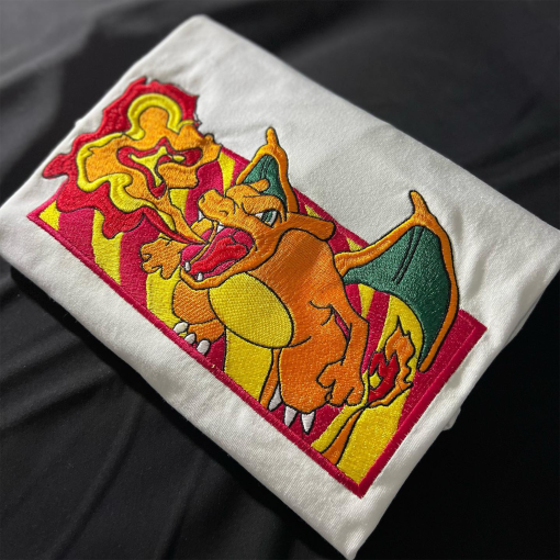 Pokemon Charizard Embroidered Hoodie; Pokemon Charizard embroidered sweatshirt; Pokemon embroidery; Pokemon Hoodies; Charizard sweatshirt