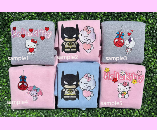 B.atm.an and Kitty Embroidered Sweatshirt, Inspired Hoodie, Hello Kitty Hero Matching Couple Hoodie, Kitty x Spider.man Kissing