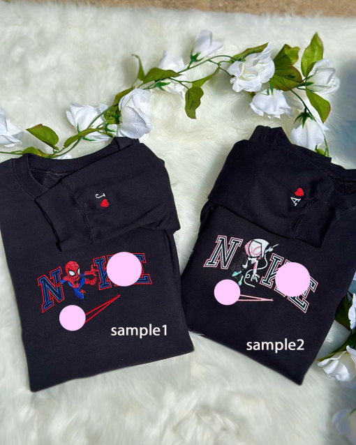 Custom, G.wen..sta.c.y and Spid.e.r Embroidered Sweatshirt, Matching Custom Couple Hoodies, Cute Embroidery, Couple Gift