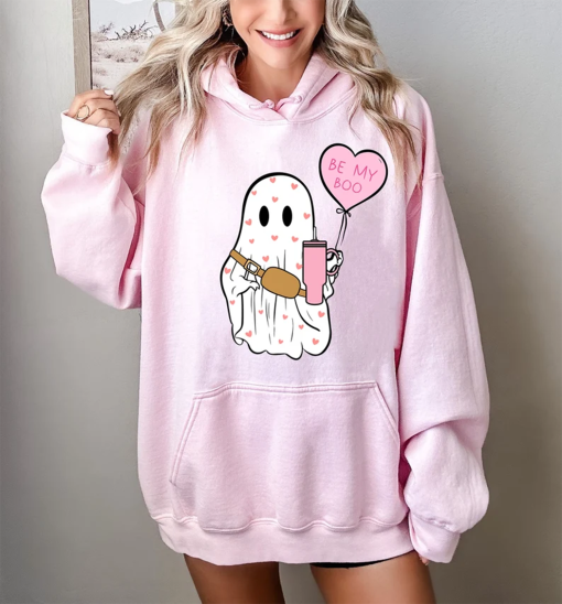 Valentine’s Day Hoodies, Ghosts With Hearts Valentine Gift, Stanley Cup Valentine Sweater, Be My Boo Valentines Tee, Happy Valentines Day