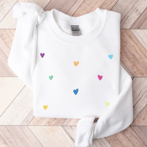 Colorful Hearts Sweatshirt Little Hearts Sweater Valentines Day Sweatshirt Cute Ladies Crewneck Valentines Day Gift Cozy Heart Sweatshirt