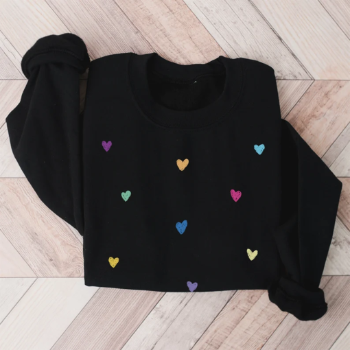 Colorful Hearts Sweatshirt Little Hearts Sweater Valentines Day Sweatshirt Cute Ladies Crewneck Valentines Day Gift Cozy Heart Sweatshirt