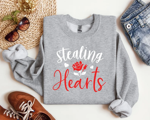 Valentine Sweatshirt, Stealing Hearts Sweatshirt and Hoodie, Cute Valentines Sweater, Flowers Valentine, mom valentines shirt, Teacher Shirt