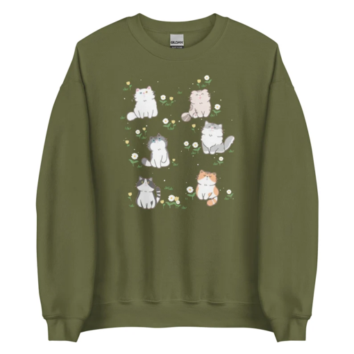 Kawaii Cat Sweatshirt Cat Flower Sweater Cottagecore Sweater Fairycore Clothes Harajuku Hoodie Fairy Kei Clothes Soft Girl Aesthetic Sweater