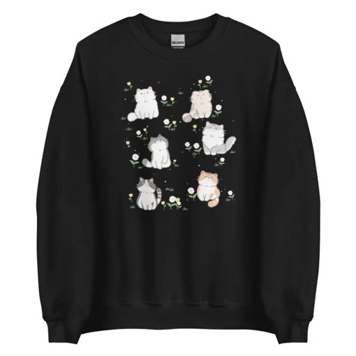 Kawaii Cat Sweatshirt Cat Flower Sweater Cottagecore Sweater Fairycore Clothes Harajuku Hoodie Fairy Kei Clothes Soft Girl Aesthetic Sweater