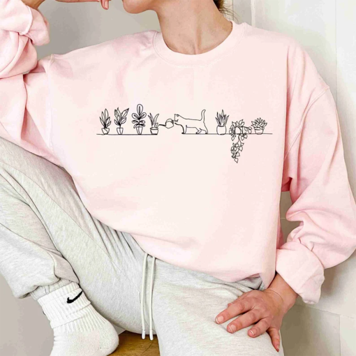 Cat Watering Plants Sweatshirt, Plant Lady Hoodie, Plants Sweatshirt, Gardening Sweatshirt, Succulents And Cat Hoodie,Cats and Plants Hoodie