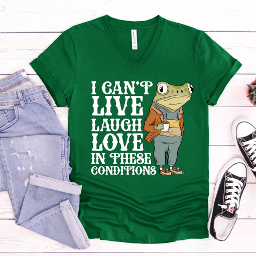 I Can’t Live Laugh Love in These Conditions Tshirt,Frog Tshirt, Frog Office Worker Tee, Gen Z Humor Shirt, Funny Graphic Tee, Food Humor,